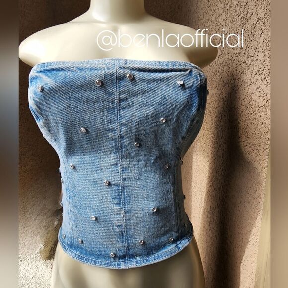 JEWELED ZARA DENIM LIMITED EDITION JEWELED DENIM CORSET ZARA HOLIDAY DENIM - Picture 6 of 16